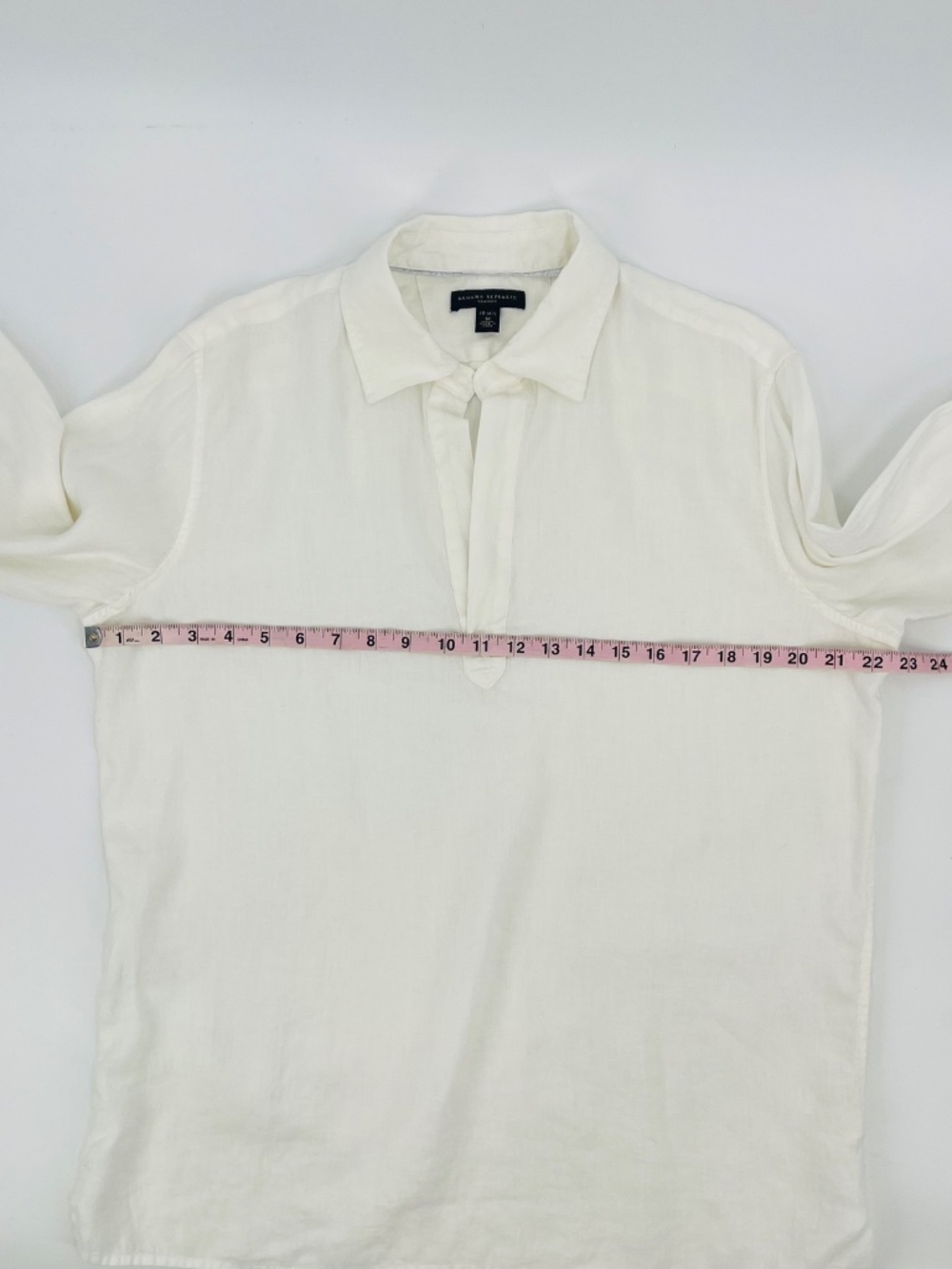 Banana Republic Classic 100% Linen V-neck Collared Shirt M White Preppy Tropical - Picture 11 of 12